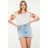 Embroidered Multi-Color Puff Sleeve Top