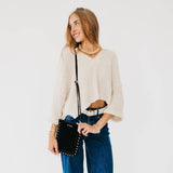 Vegan Suede Bag w Gold Accent