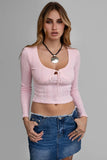 Jacquard Long Sleeve Lace Trim Top