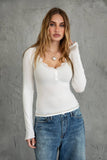 Lace Trim Henley Long Sleeve Top