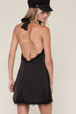 Halter Mini Dress with Open Back Lace Trim