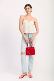 Red Floral Sweetheart Top w Open Ribbon Tie Back