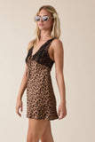 Satin Leopard Print Mini Dress with Lace Straps