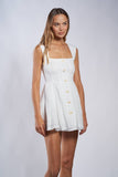 EYELET RIBBON-SHAPED BUTTON DECO MINI DRESS