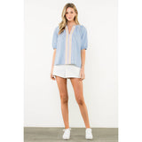 Embroidered Puff Sleeve Stripe Top