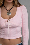 Jacquard Long Sleeve Lace Trim Top