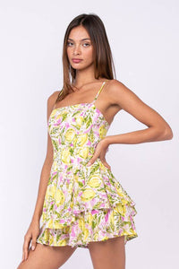 Lemon Print Open Back Romper