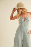 Super Soft Back Tie Wide Leg Jumpsuit