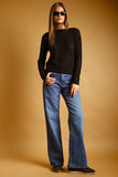 Long Sleeve Round Neck Knit Top- Black