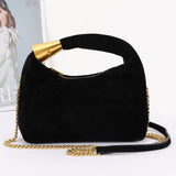 Suede Hobo Bag with Gold Accents