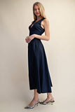 Scallop Neck Sleeveless Midi Dress - Midnight Navy