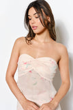 Floral Chiffon Strapless Top w Pleated Back