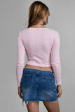Jacquard Long Sleeve Lace Trim Top