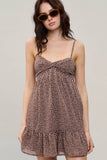 Brown Heart Twist Rouched Mini Swing Dress