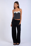 Floral Lace Point Polka Dot Cami Crop Top