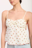 Red Floral Sweetheart Top w Open Ribbon Tie Back