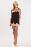 Black Satin Lace & Cream Mini Dress