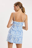 Blue Patchwork Pattern Scalloped Mini Dress