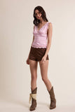 Scallop Floral Cami Top w Wide Lace Strap - Baby Pink