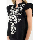 Flutter Sleeve Embroidered Textured Top