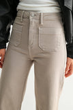 Patch Pocket Wide Leg Jeans - Moonstone Cream