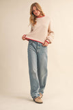 Puff Sleeve Sweater w Contrast Stitching- Almond Red