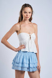 White Floral Embossed Tie Top