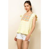 Embroidered Flutter Sleeve Top