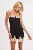 Black Satin Lace & Cream Mini Dress