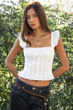Square Neckline With Ruffle Edge Poplin Cropped Top