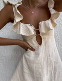 Ruffled Sleeveless Dress with Keyhole Detail