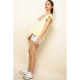 Embroidered Flutter Sleeve Top