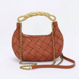 Faux Leather Braided Metal Handle Bag