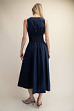 Scallop Neck Sleeveless Midi Dress - Midnight Navy