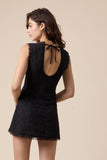 Eyelet V-Neck Lace Mini Dress w Open Back