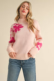 Mock Neck Sweater w Floral Shoulder and Sleeve