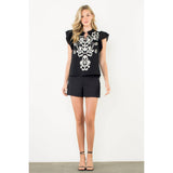 Flutter Sleeve Embroidered Textured Top
