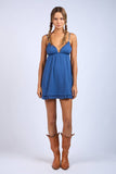 SOLID SWEETHEART NECK RUFFLE TRIM MINI DRESS