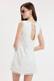 Eyelet V-Neck Lace Mini Dress w Open Back