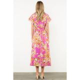 Belted V-Neck Floral Button Dress