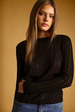Long Sleeve Round Neck Knit Top- Black