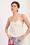 Red Floral Sweetheart Top w Open Ribbon Tie Back