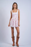 Hibiscus Floral Lace Trim Mini Dress - Pink