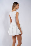 EYELET RIBBON-SHAPED BUTTON DECO MINI DRESS