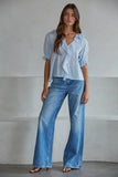 Woven Cotton V-Neck Short Sleeve Top (2 Colors)