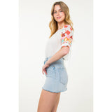 Embroidered Multi-Color Puff Sleeve Top