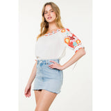 Embroidered Multi-Color Puff Sleeve Top