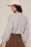 Soft Grey Puff Sleeve Cardigan Knit Sweater
