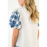 Cornflower Blue Embroidered Puff Sleeve Top