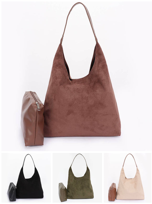 Faux Suede Hanging Bag w/ Pouch